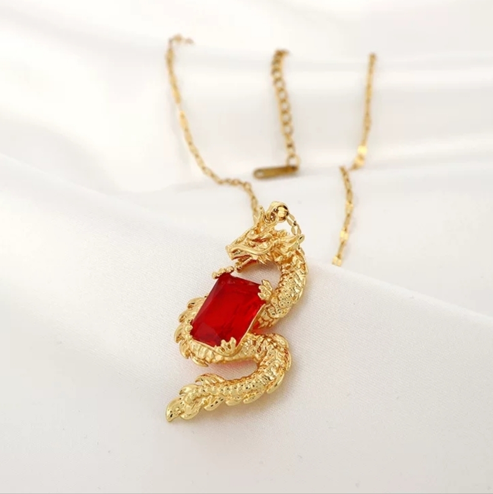 Majestic Gold Dragon Amulet Necklace Power, Prosperity, & Protection